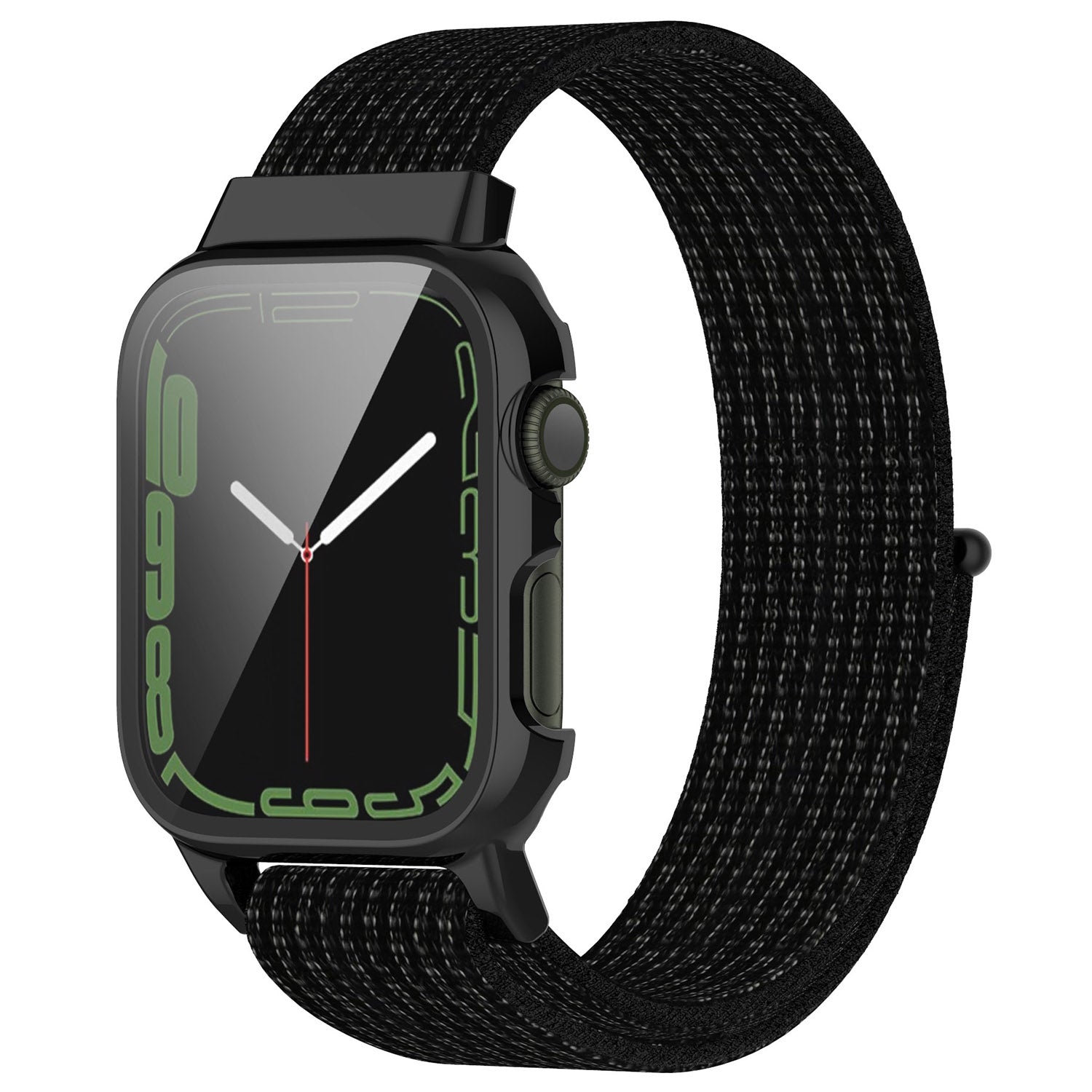 Loop Fastener Nylon Watch Band Strap + Tempered Glass Film Electroplating PC Watch Case Cover for Apple Watch Series 7 45mm Loop Fastener Nylon Watch Band Strap + Tempered Glass Film Electroplating PC Watch Case Cover for Apple Watch Series 7 45mm
